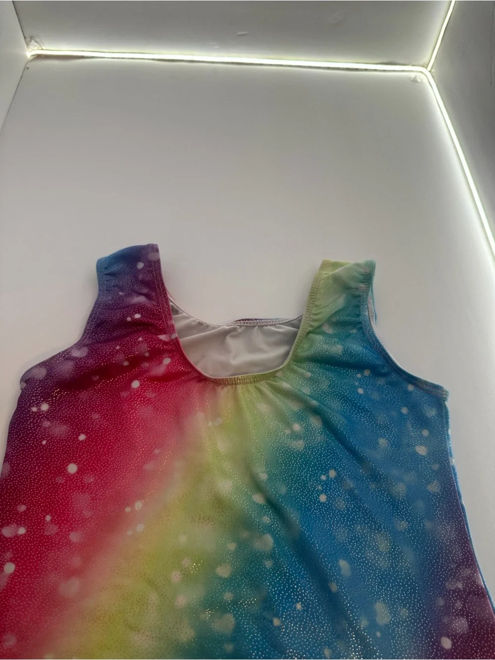 Girl Rainbow Galaxy Gymnastic Unitard Sparkly Dance Biketard Size 140 (9-10 year